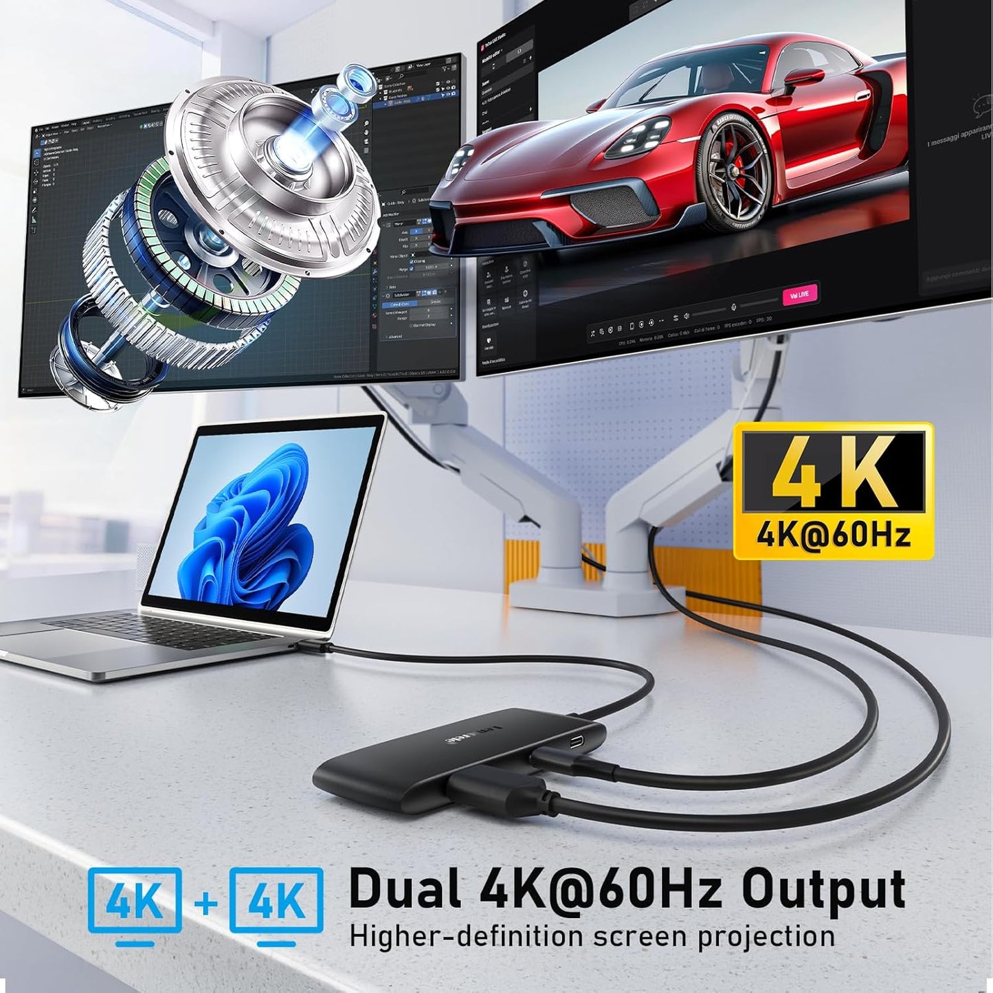 Lemorele USB C Docking Station Dual Display, 7-in-1 Dock with Dual 4K