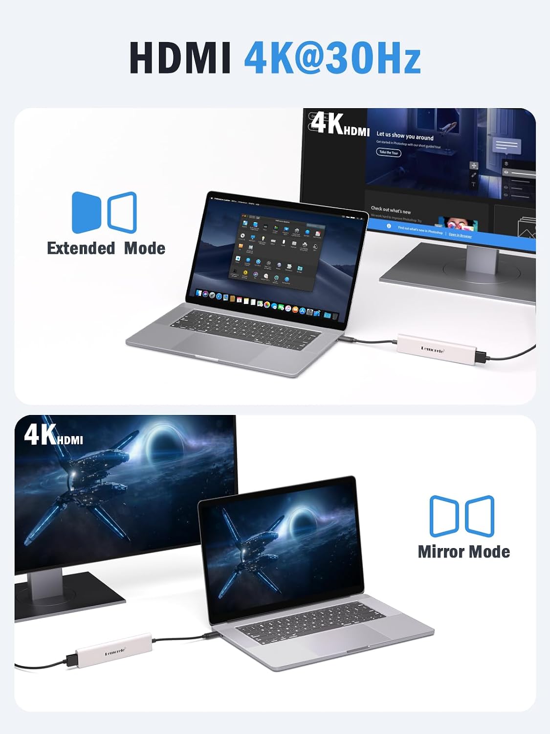 Lemorele USB C Hub 7 in 1 Adapter with HDMI 4K@30Hz, 100W PD Charging, 1 USB3.0 5Gbps Data Port, 2 USB 2.0, SD/TF, USB C Multiport Dongle for MacBook/ChromeBook/Dell/HP/Lenovo(White) - TC70White