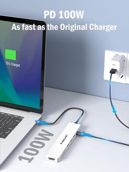 Lemorele USB C Hub 7 in 1 Adapter with HDMI 4K@30Hz, 100W PD Charging, 1 USB3.0 5Gbps Data Port, 2 USB 2.0, SD/TF, USB C Multiport Dongle for MacBook/ChromeBook/Dell/HP/Lenovo(White) - TC70White