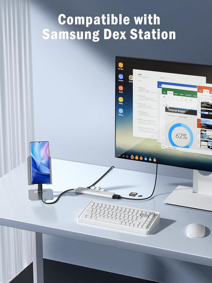Lemorele USB C Hub 7 in 1 Adapter with HDMI 4K@30Hz, 100W PD Charging, 1 USB3.0 5Gbps Data Port, 2 USB 2.0, SD/TF, USB C Multiport Dongle for MacBook/ChromeBook/Dell/HP/Lenovo(White) - TC70White