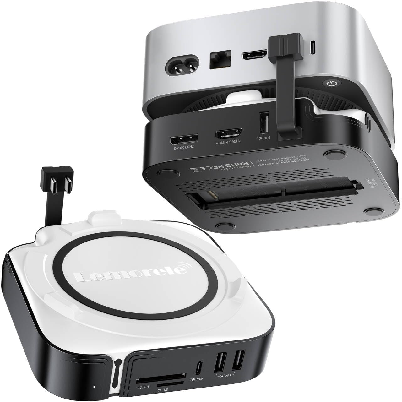 Lemorele Mac mini M4 Docking Station - Dual HDMI + DisplayPort withTriple Monitor Support