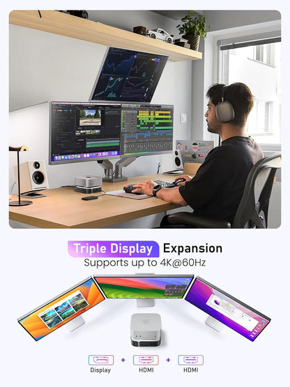 Lemorele Mac mini M4 Docking Station - Dual HDMI + DisplayPort withTriple Monitor Support - TC800