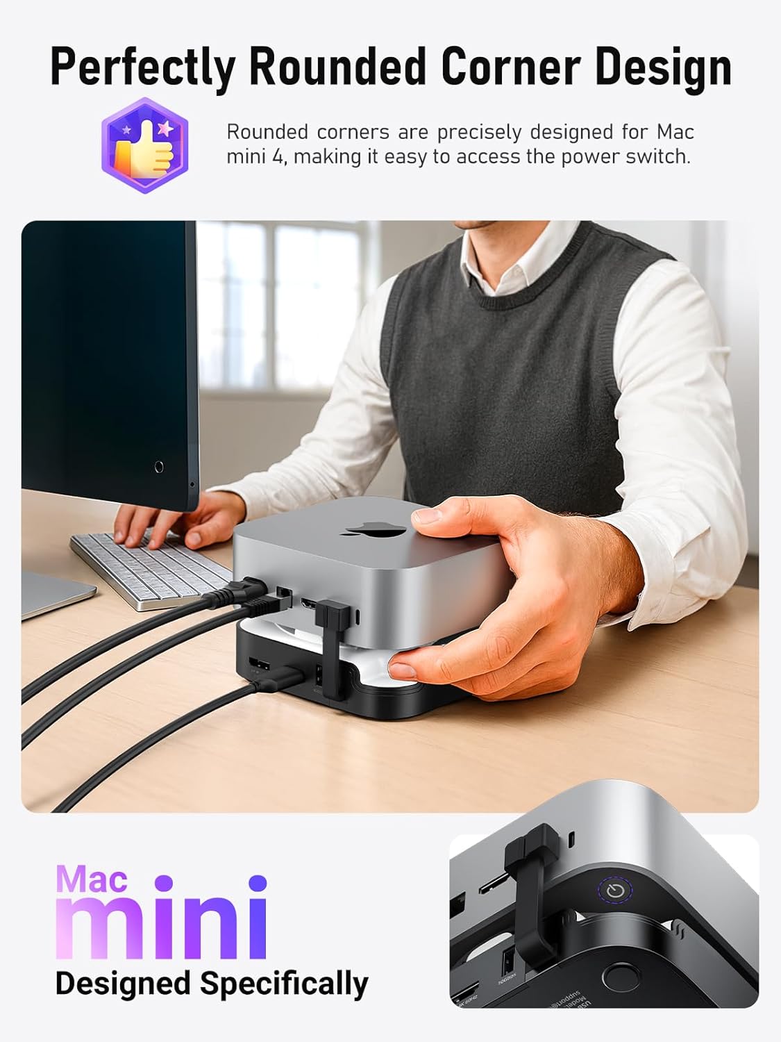 Lemorele Mac mini M4 Docking Station - Dual HDMI + DisplayPort withTriple Monitor Support