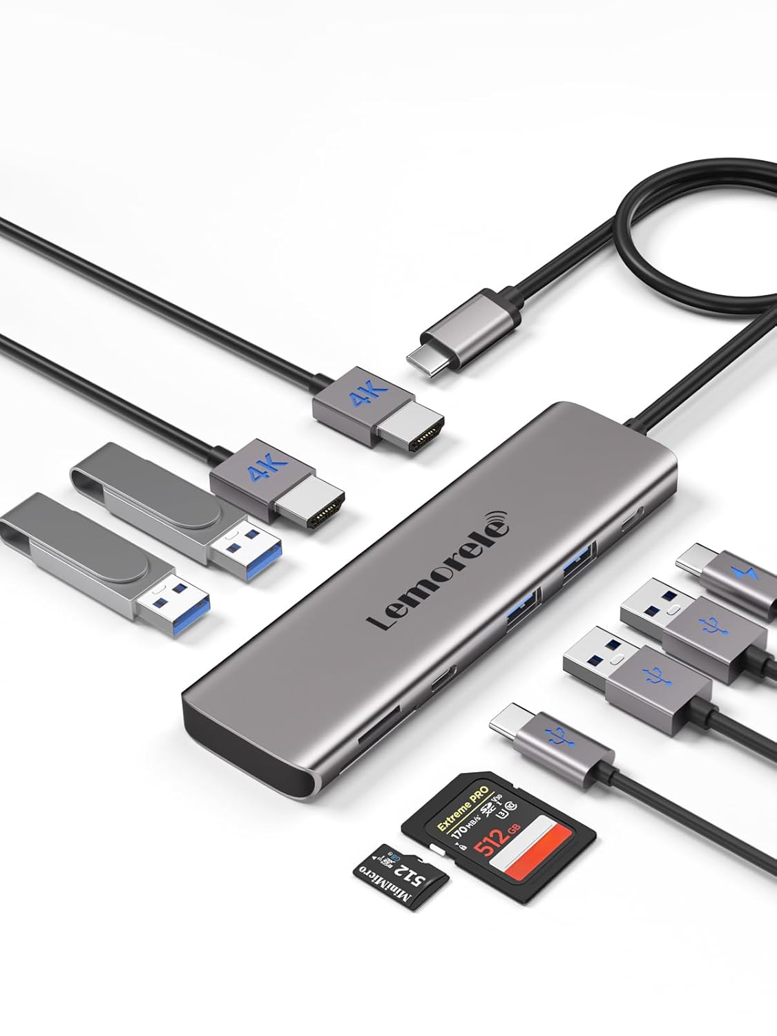 Lemorele USB C Docking Station Charging Hub with 4xUSB, 3.0Data, 100W PD