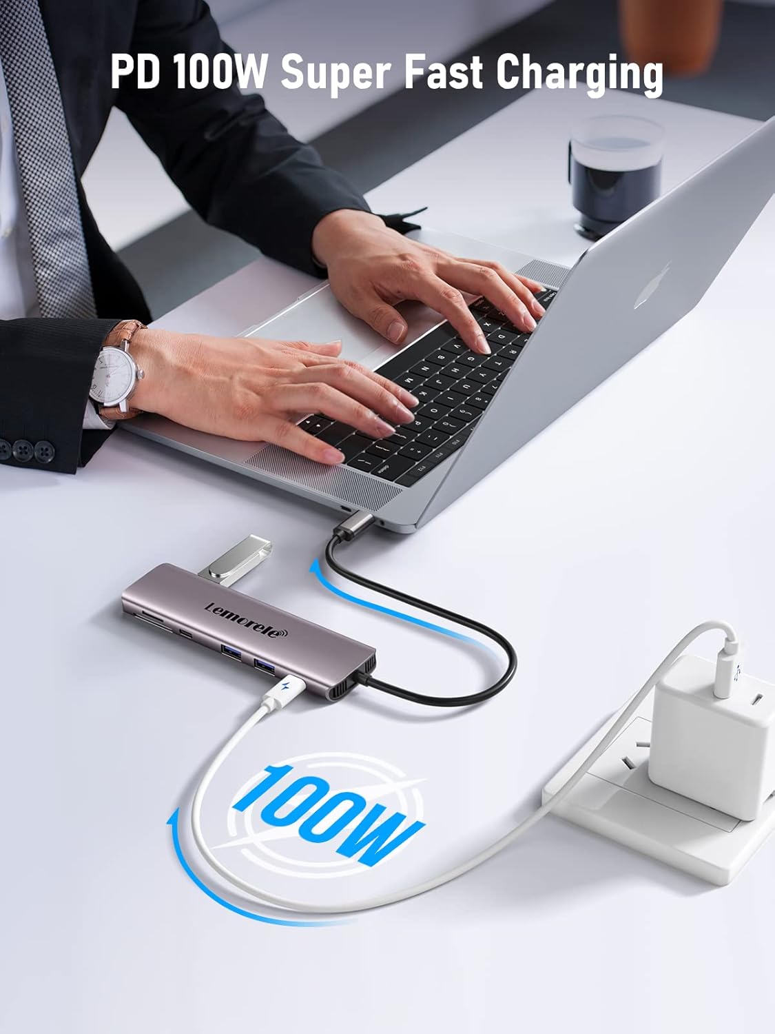 Lemorele USB C Docking Station Charging Hub with 4xUSB, 3.0Data, 100W PD