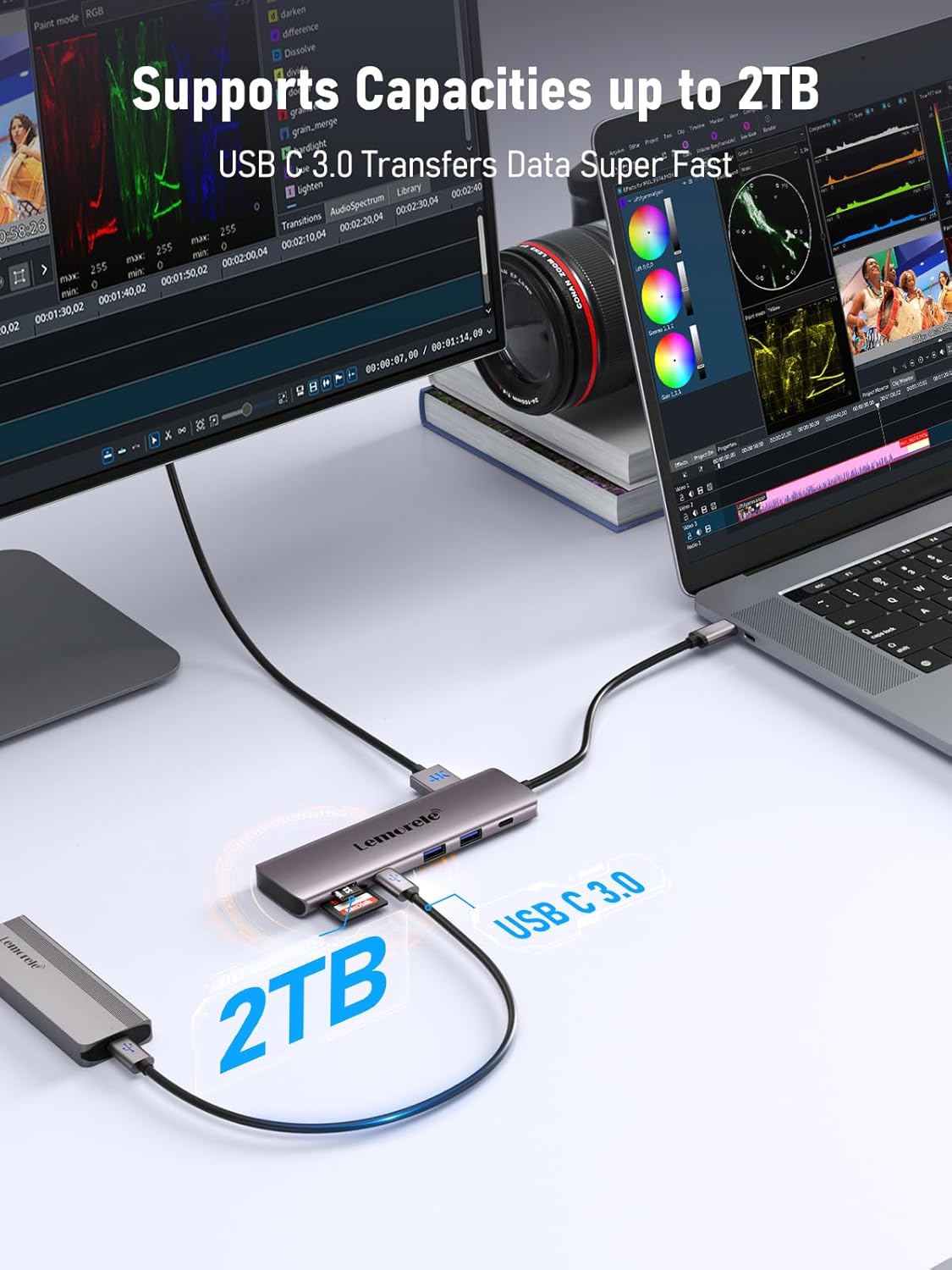 Lemorele USB C Docking Station Charging Hub with 4xUSB, 3.0Data, 100W PD