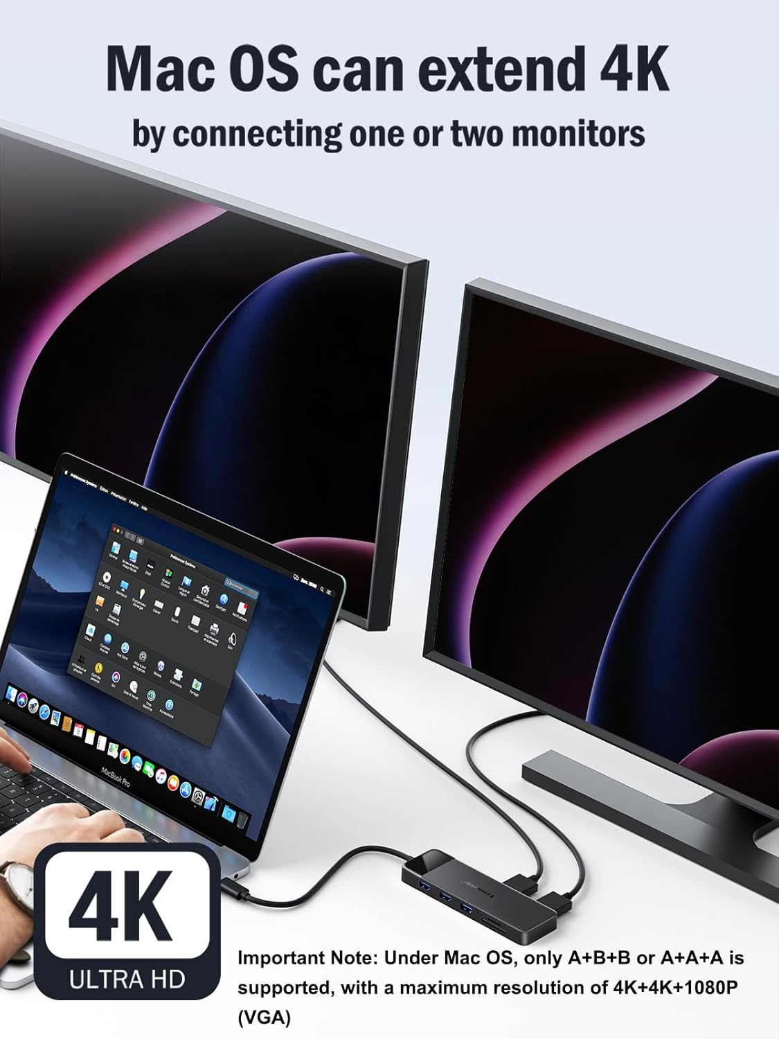 Lemorele USB C Hub Docking Station, 10-in-1 Dual Monitor Adapter with 4K Dual HDMI, 1080P VGA, 3×USB3.0/2.0, TF/SD, 3.5mm Audio, 100W PD for MacBook, HP, Dell, Lenovo and More