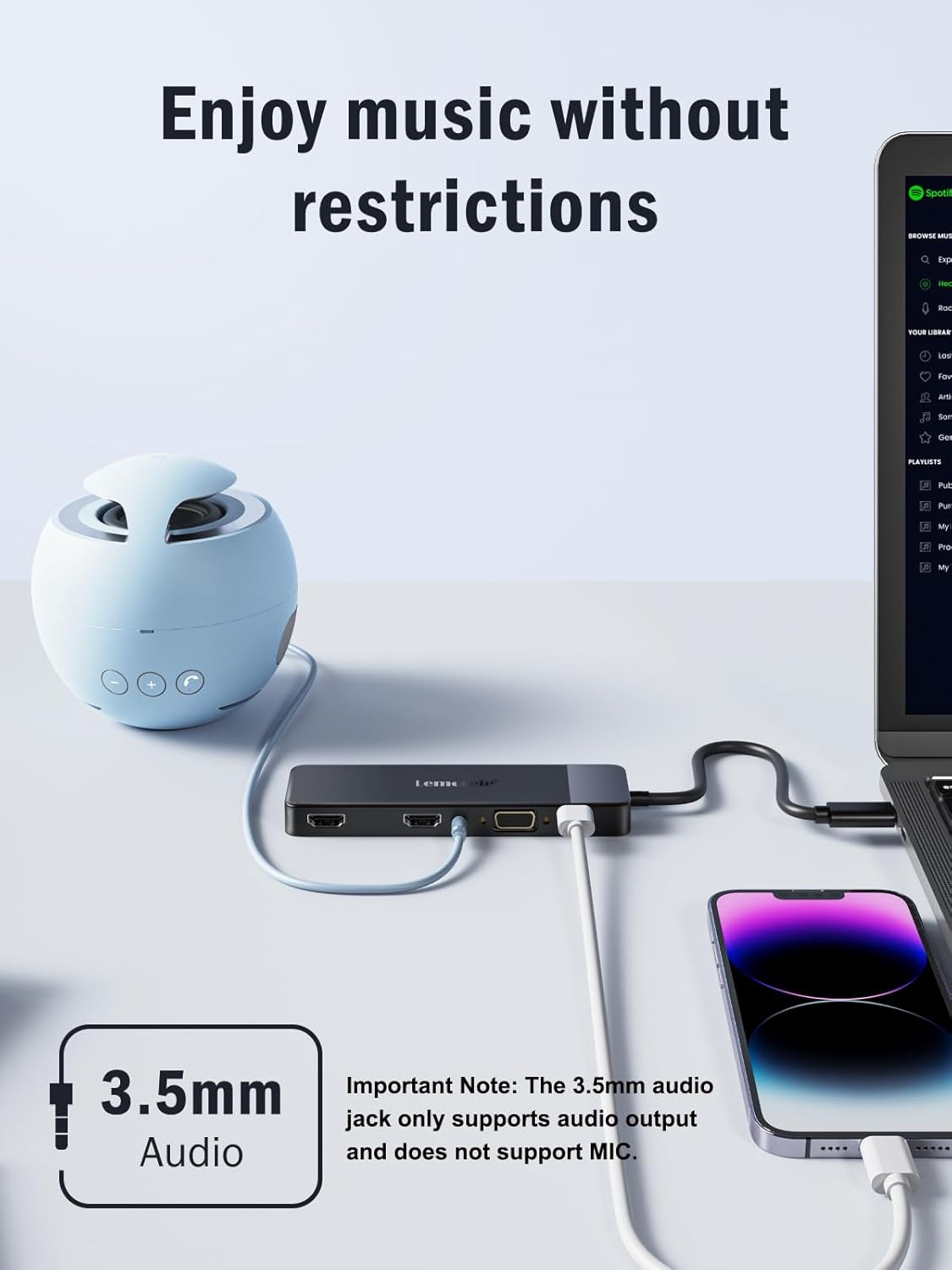 Lemorele USB C Hub Docking Station, 10-in-1 Dual Monitor Adapter with 4K Dual HDMI, 1080P VGA, 3×USB3.0/2.0, TF/SD, 3.5mm Audio, 100W PD for MacBook, HP, Dell, Lenovo and More