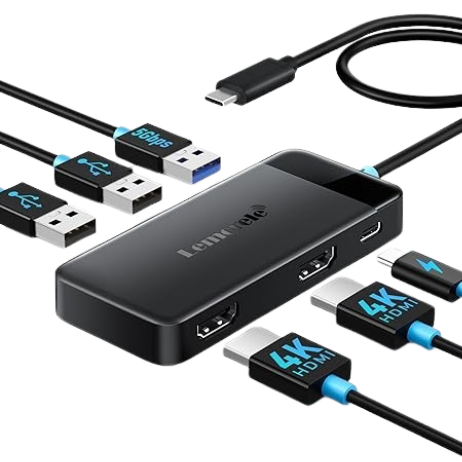 Lemorele USB C Laptop Docking Station, 6-in-1 Dual Display Adapter with 4K Dual HDMI for MacBook/Air（Supports AAA/ABB only）, HP, Dell, Surface, Windows