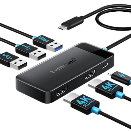Lemorele USB C Laptop Docking Station, 6-in-1 Dual Display Adapter with 4K Dual HDMI for MacBook/Air（Supports AAA/ABB only）, HP, Dell, Surface, Windows