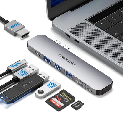 Lemorele 7 in 2 USB Hub for MacBook Pro/Air M1 M2 M3 M4, Thunderbolt 4, 4K HDMI, USB 3.0, 100W PD Charging, SD/TF Card Reader, Dual Screen Extension - TC52