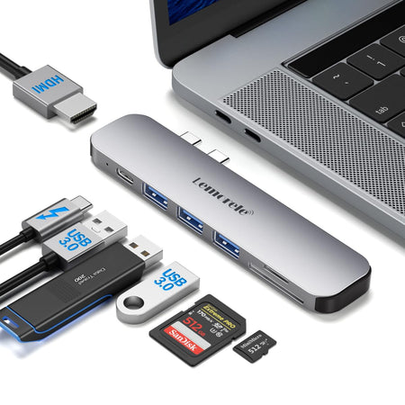 Lemorele 7 in 2 USB Hub for MacBook Pro/Air M1 M2 M3 M4, Thunderbolt 4, 4K HDMI, USB 3.0, 100W PD Charging, SD/TF Card Reader, Dual Screen Extension
