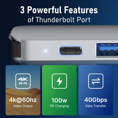 Lemorele 7 in 2 USB Hub for MacBook Pro/Air M1 M2 M3 M4, Thunderbolt 4, 4K HDMI, USB 3.0, 100W PD Charging, SD/TF Card Reader, Dual Screen Extension - TC52