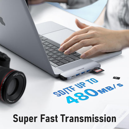 Lemorele 7 in 2 USB Hub for MacBook Pro/Air M1 M2 M3 M4, Thunderbolt 4, 4K HDMI, USB 3.0, 100W PD Charging, SD/TF Card Reader, Dual Screen Extension - TC52